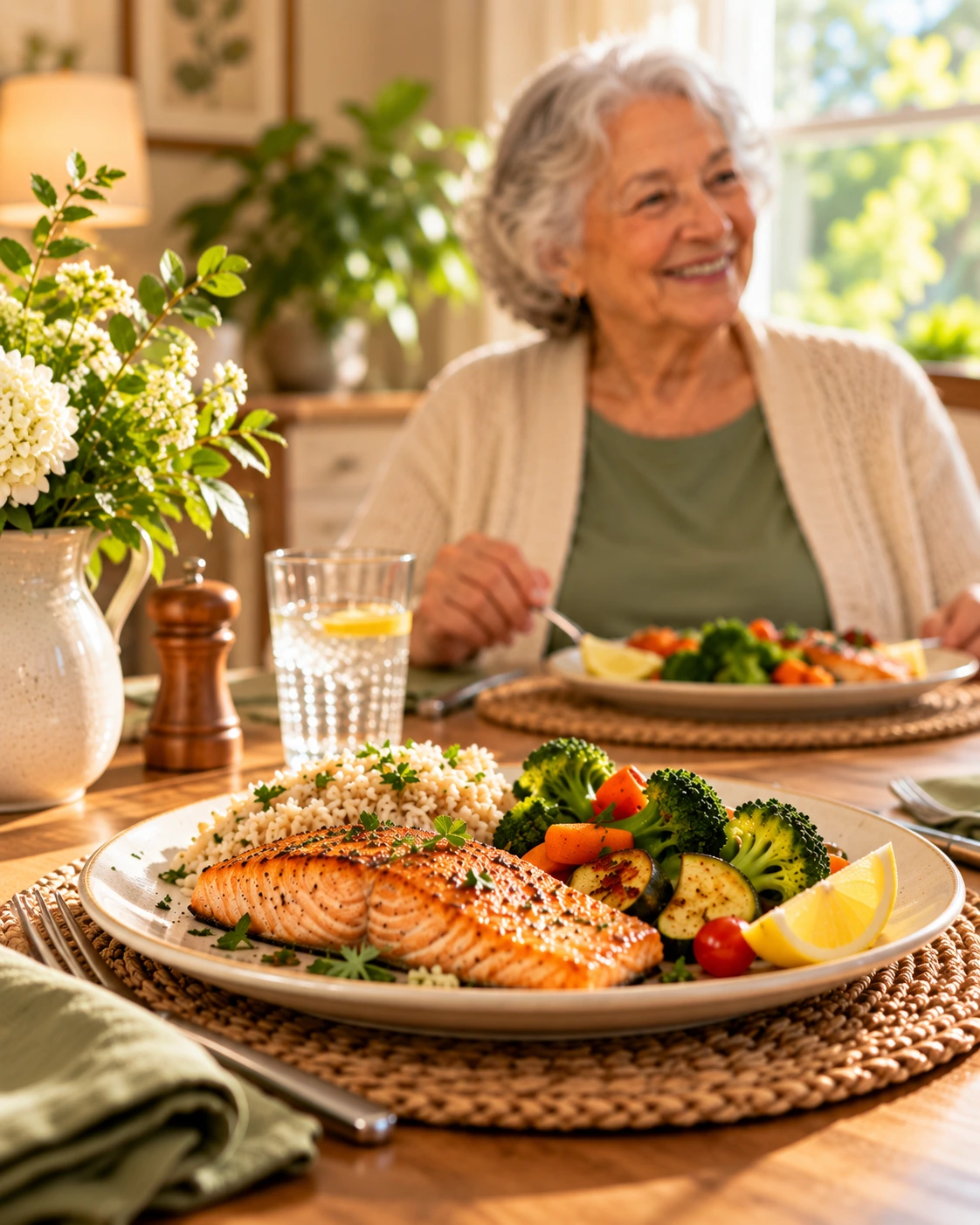 A healthy, home-cooked meal served on a dining table